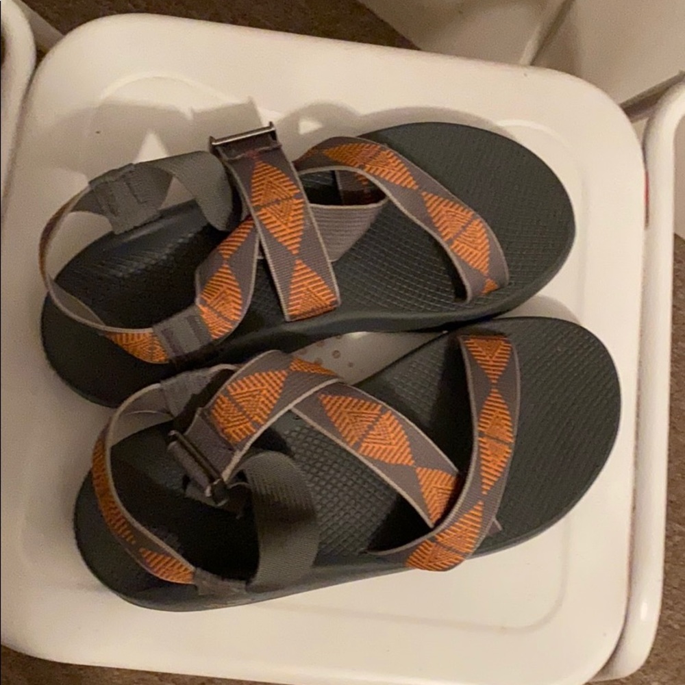 Amazing orang/grey chacos - worn once
